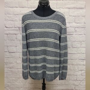 Talbots Gray and White Striped Crew Neck Sweater
